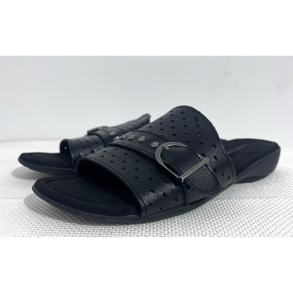 Minnetonka Womens Sandals US 9 M EU 40 Black Leather Perforation - Picture 1 of 10